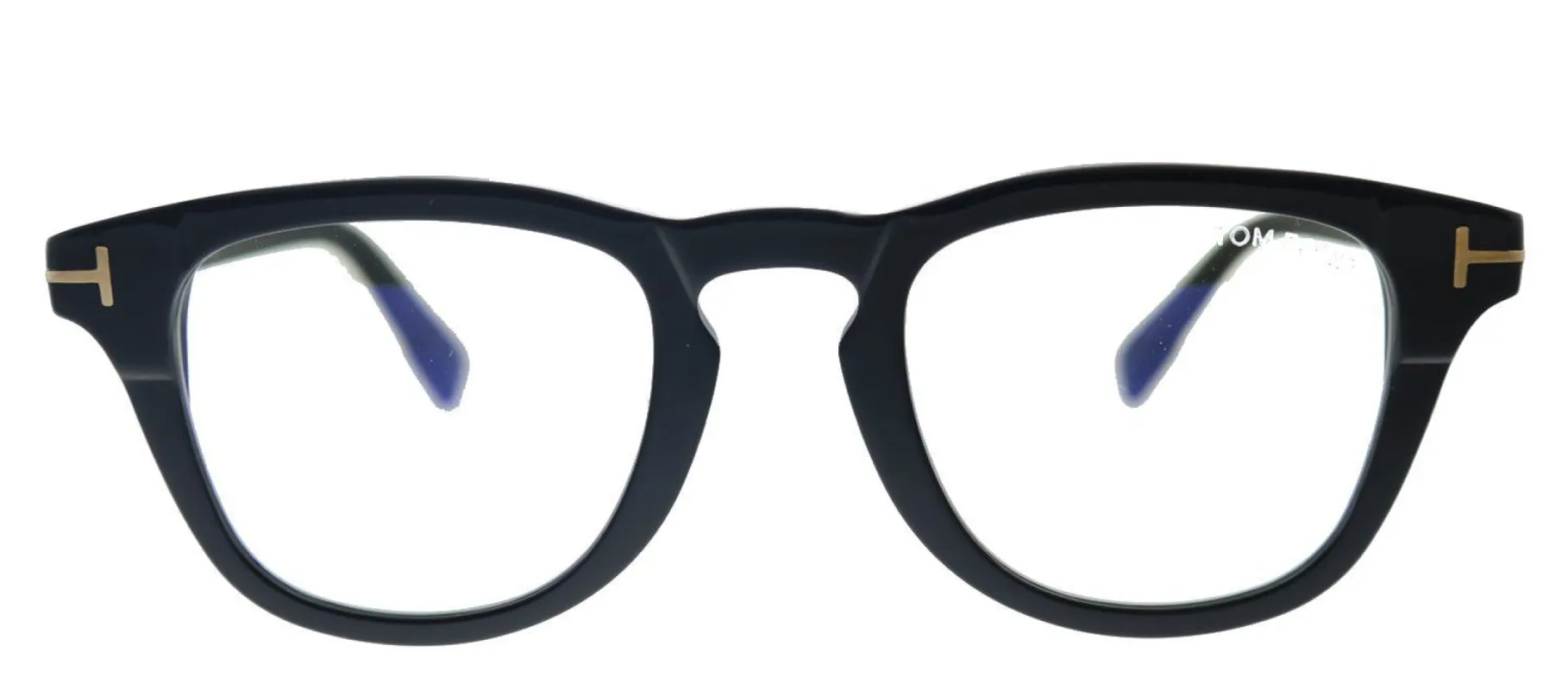 Tom Ford FT 5660-B 001 Round Plastic Shiny Black Eyeglasses with Blue Block Lens made by Gaffos