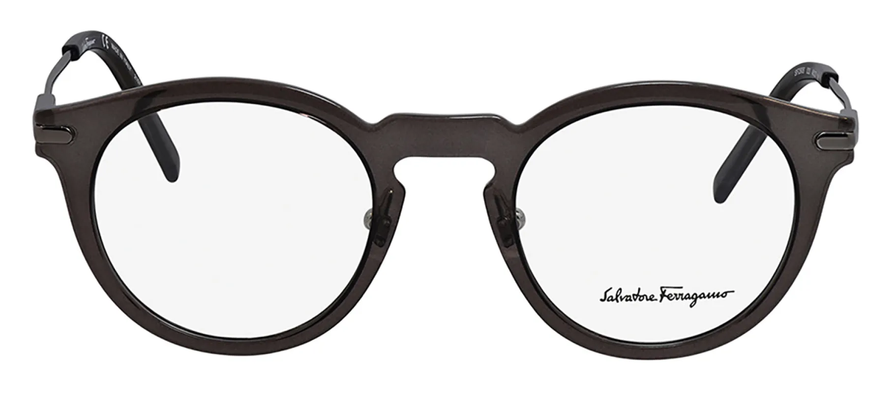 Salvatore Ferragamo SF 2906 033 Round Metal Grey Eyeglasses with Logo Stamped Demo Lenses made by Salvatore Ferragamo