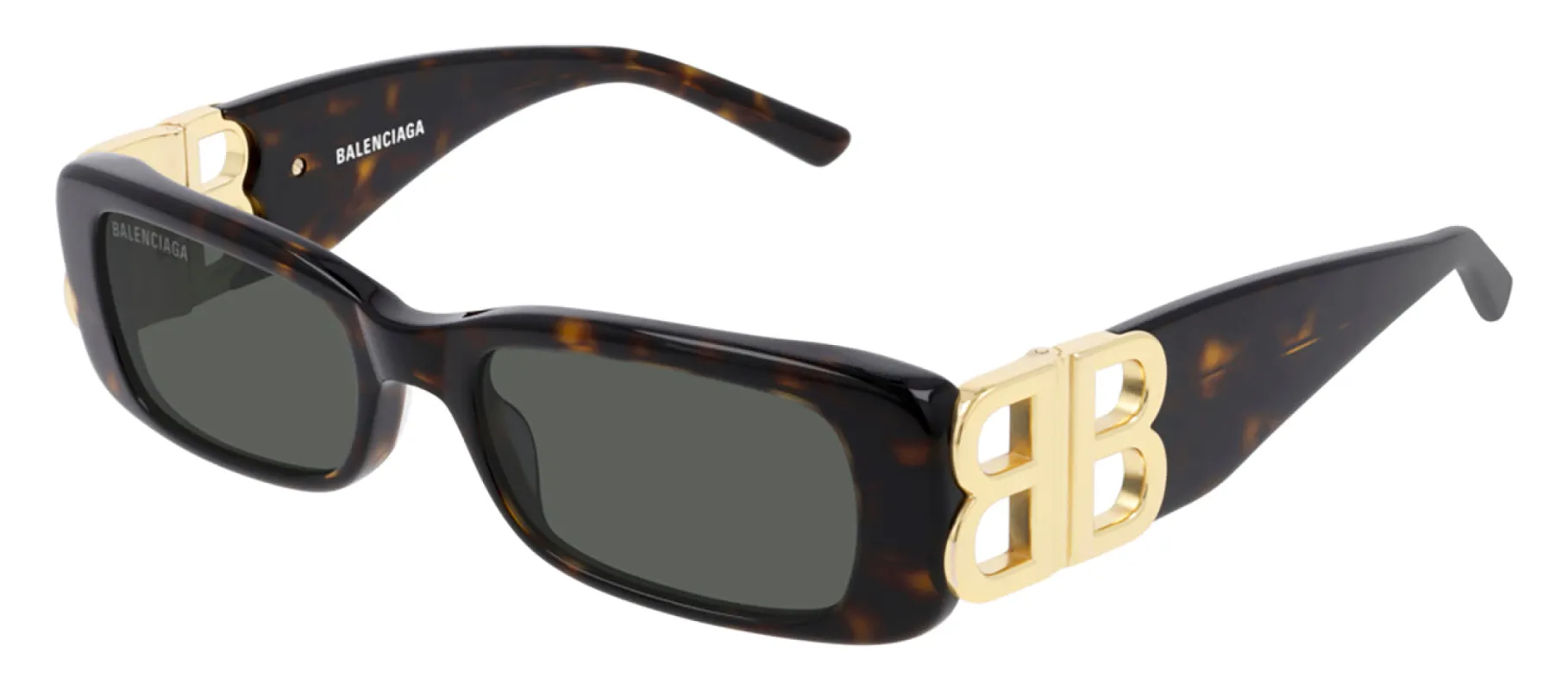 Balenciaga BB 0096S 002 Rectangle Acetate Havana Sunglasses with Green Lens sold by Gaffos
