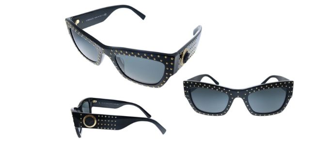 Versace VE 4358A GB1/87 Rectangle Plastic Black/Gold Sunglasses with Grey Lens sold by Gaffos