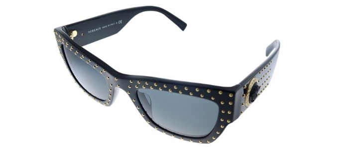 Versace VE 4358A GB1/87 Rectangle Plastic Black/Gold Sunglasses with Grey Lens sold by Gaffos