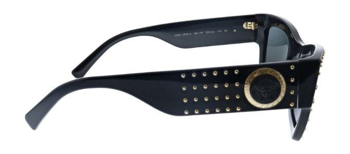Versace VE 4358A GB1/87 Rectangle Plastic Black/Gold Sunglasses with Grey Lens sold by Gaffos