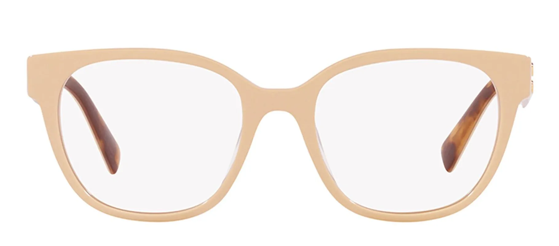 Miu Miu MU 02VV 10H1O1 Round Plastic Beige Eyeglasses with Logo Stamped Demo Lenses sold by Gaffos