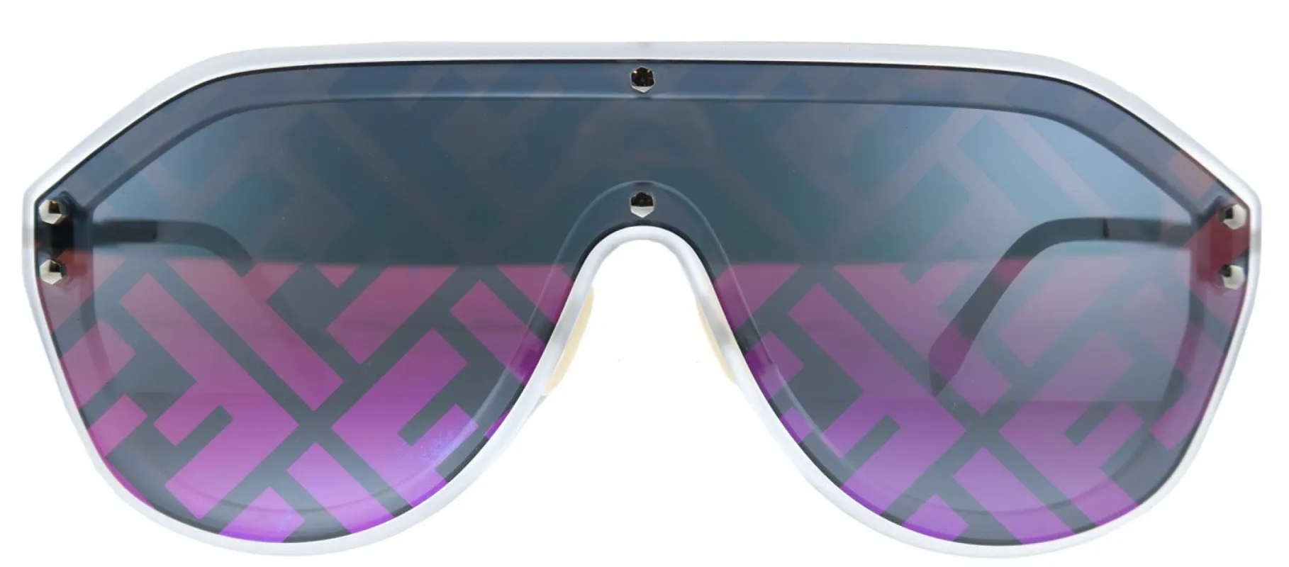 Fendi Men FF M0039/G F74 Shield Plastic Clear Sunglasses with Multicolor Fendi Print Mirror Lens sold by Gaffos