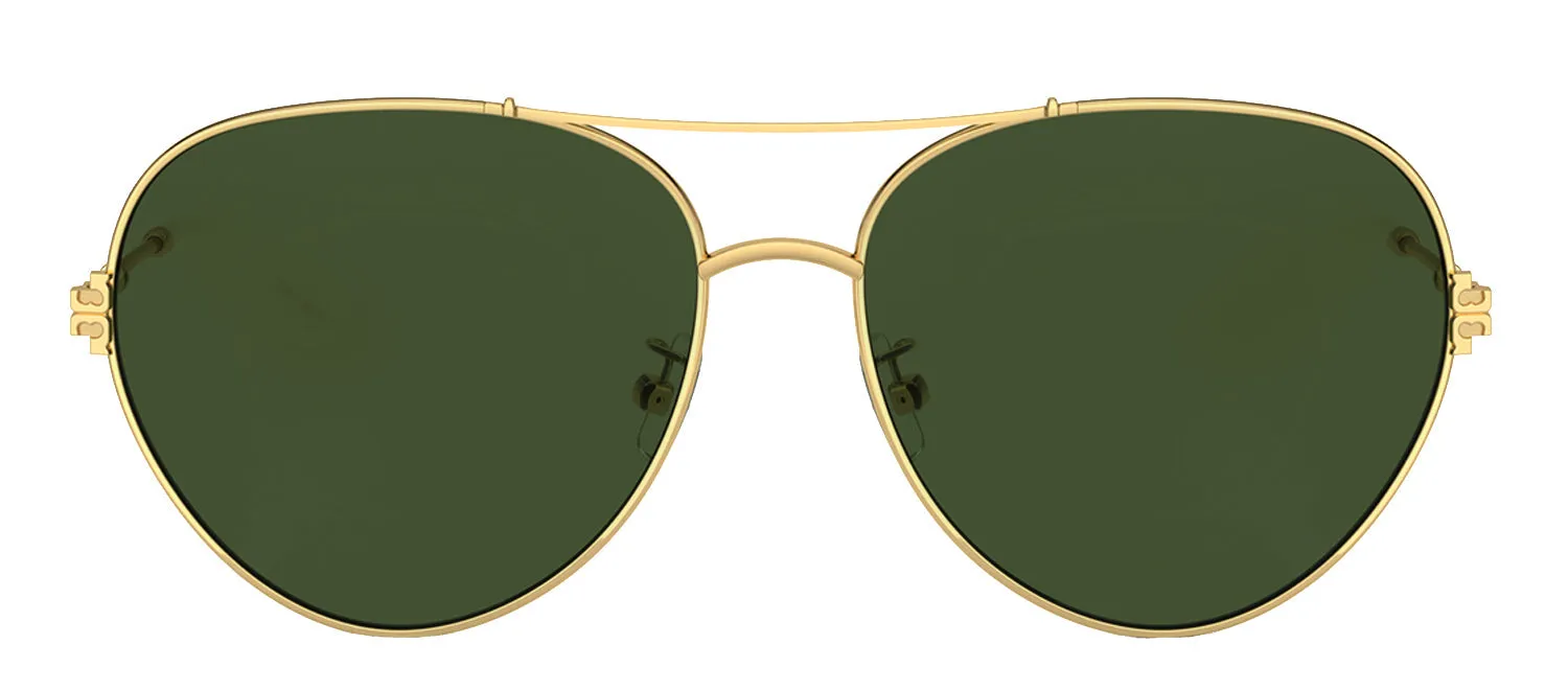 Tory Burch TY 6098 335171 Pilot Metal Gold Sunglasses with Dark Green Solid Color Lens sold by Gaffos