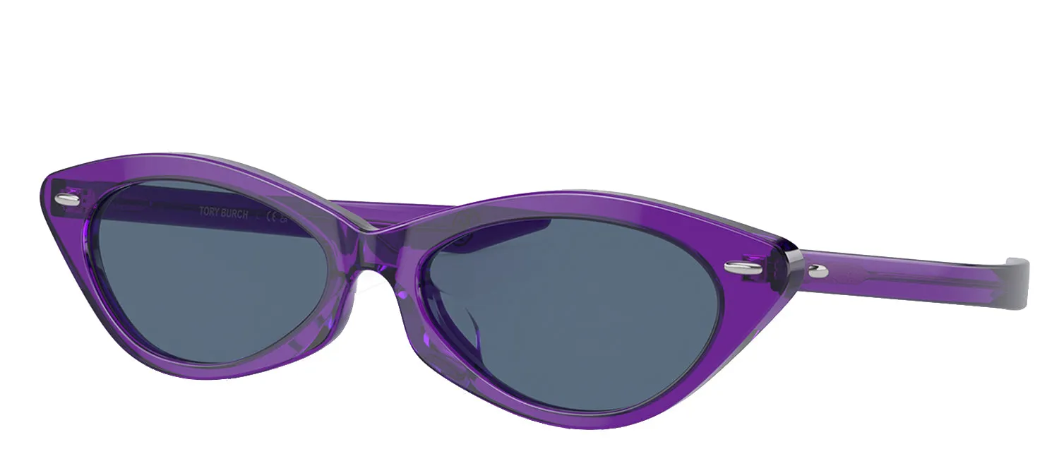 Tory Burch TY 7197U 193580 Cat Eye Acetate Transparent Purple Sunglasses with Dark Blue Solid Color Lens sold by Gaffos product image thumbnail 2