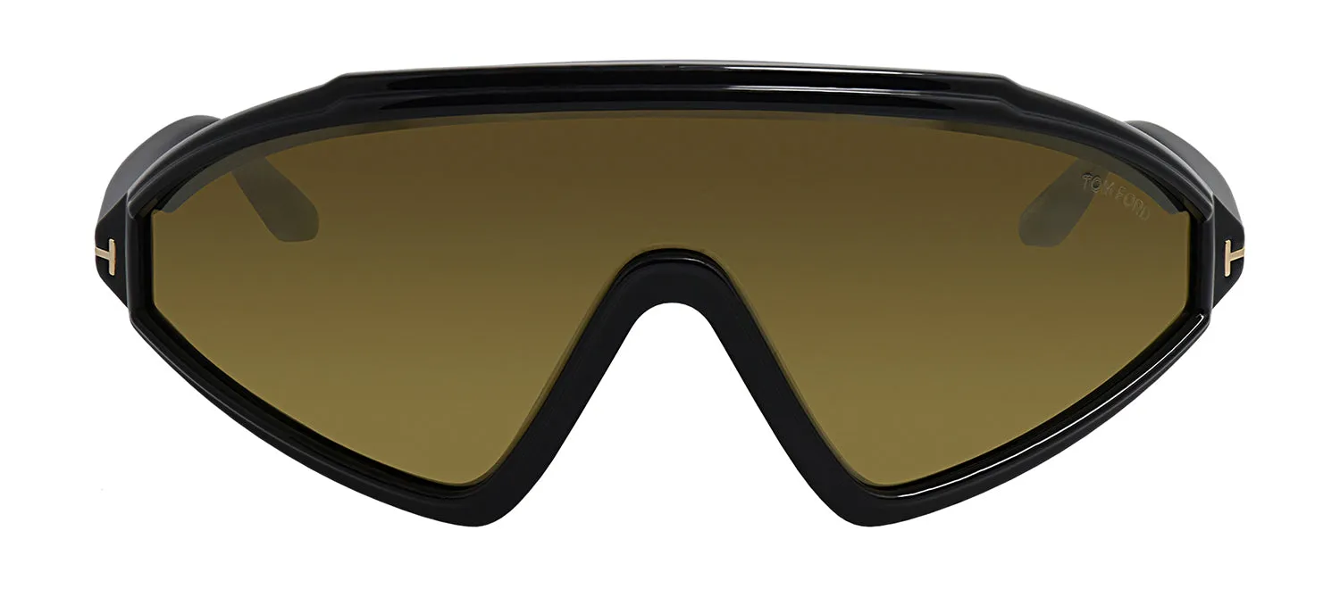 Tom Ford FT 1121 01G Wrap Plastic Black Sunglasses with Light Brown Mirror Lens sold by Gaffos