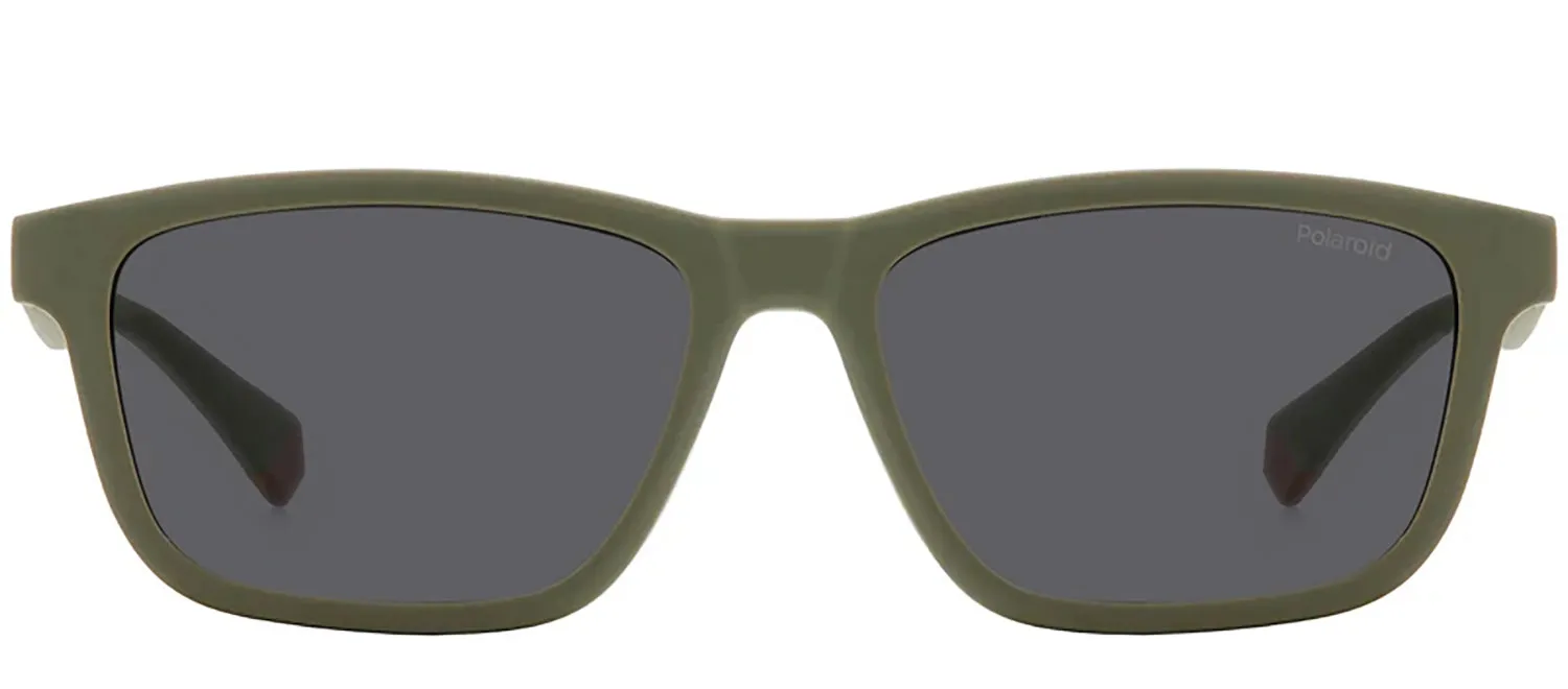 Polaroid PLD 2147/CS DLD_M9 Rectangle Plastic Green Sunglasses with Grey Clip On Lens sold by Gaffos