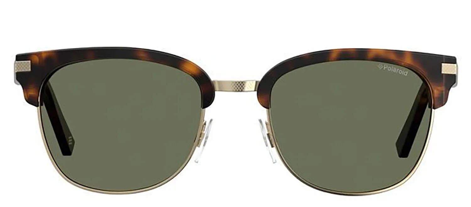 Polaroid PLD 2076/S 086_UC Rectangle Metal Havana Sunglasses with Green Polarized Lens sold by Gaffos