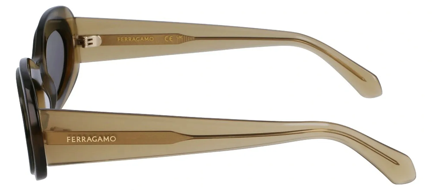 Salvatore Ferragamo SF 2003S 327 Oval Plastic Transparent Khaki/Green Sunglasses with Dark Grey Lens sold by Gaffos product image thumbnail 3