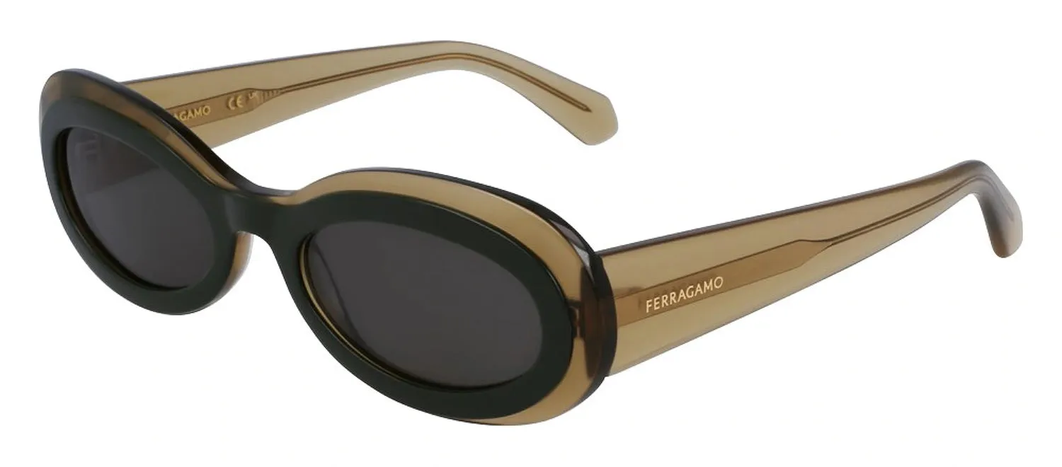 Salvatore Ferragamo SF 2003S 327 Oval Plastic Transparent Khaki/Green Sunglasses with Dark Grey Lens sold by Gaffos product image thumbnail 2