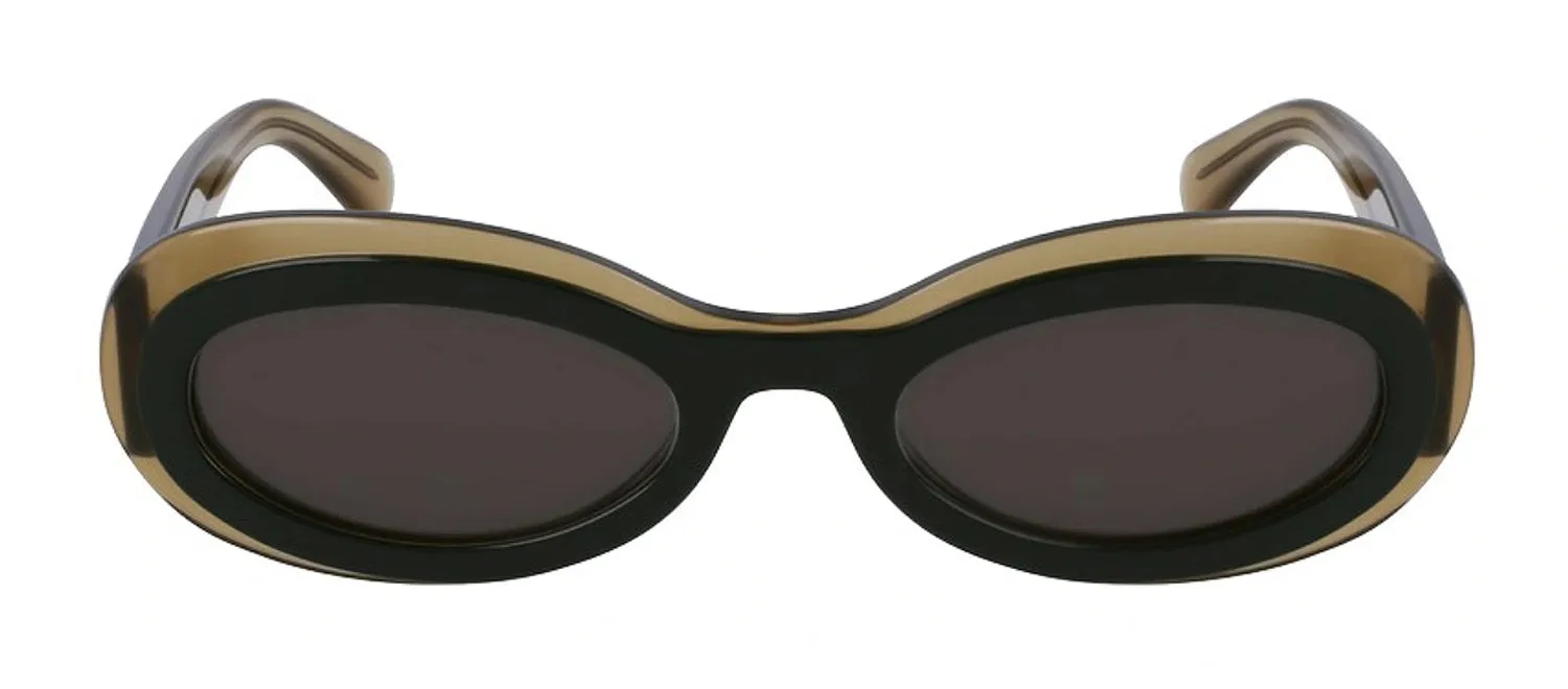 Salvatore Ferragamo SF 2003S 327 Oval Plastic Transparent Khaki/Green Sunglasses with Dark Grey Lens sold by Gaffos