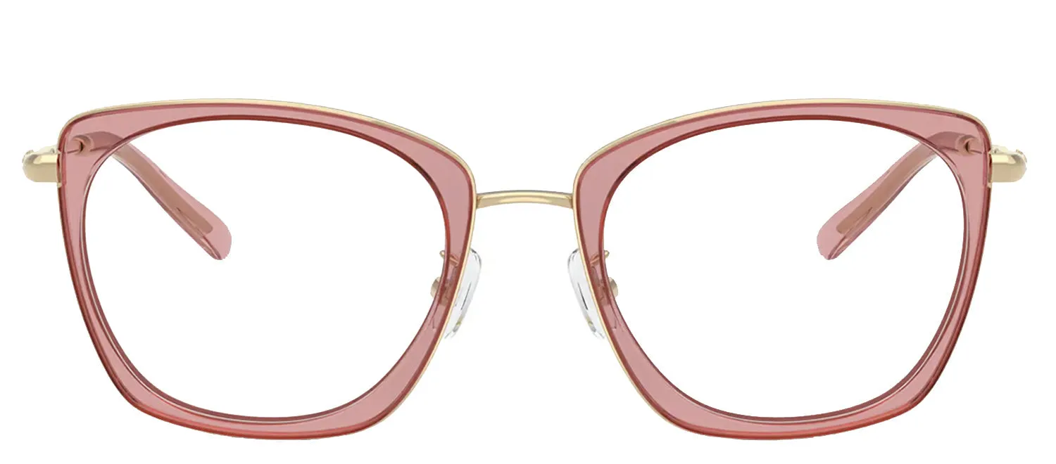 Tory Burch TY 1092 2021 Irregular Metal Pink Eyeglasses with Logo Stamped Demo Lenses sold by Gaffos