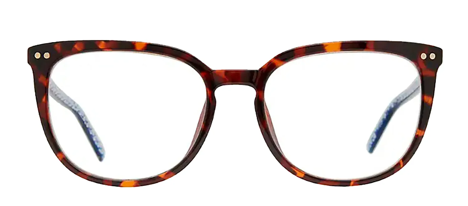 Kate Spade KS Albi 086 Square Plastic Havana Reading Glasses with Clear Blue Block Lens sold by Gaffos