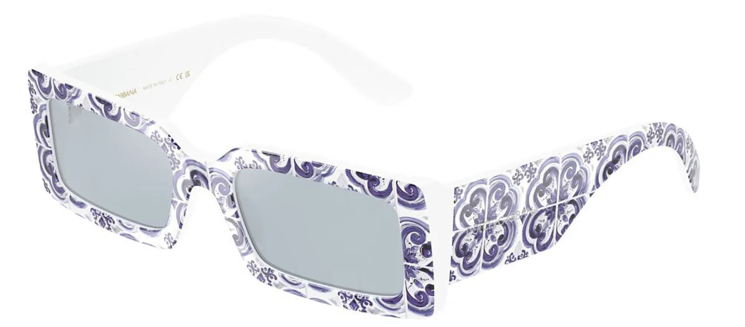 DOLCE & GABBANA DG 4416 345155 Rectangle Blue Maiolica On White Acetate Sunglasses with Light Blue Mirror Silver Lens sold by Gaffos product image thumbnail 2