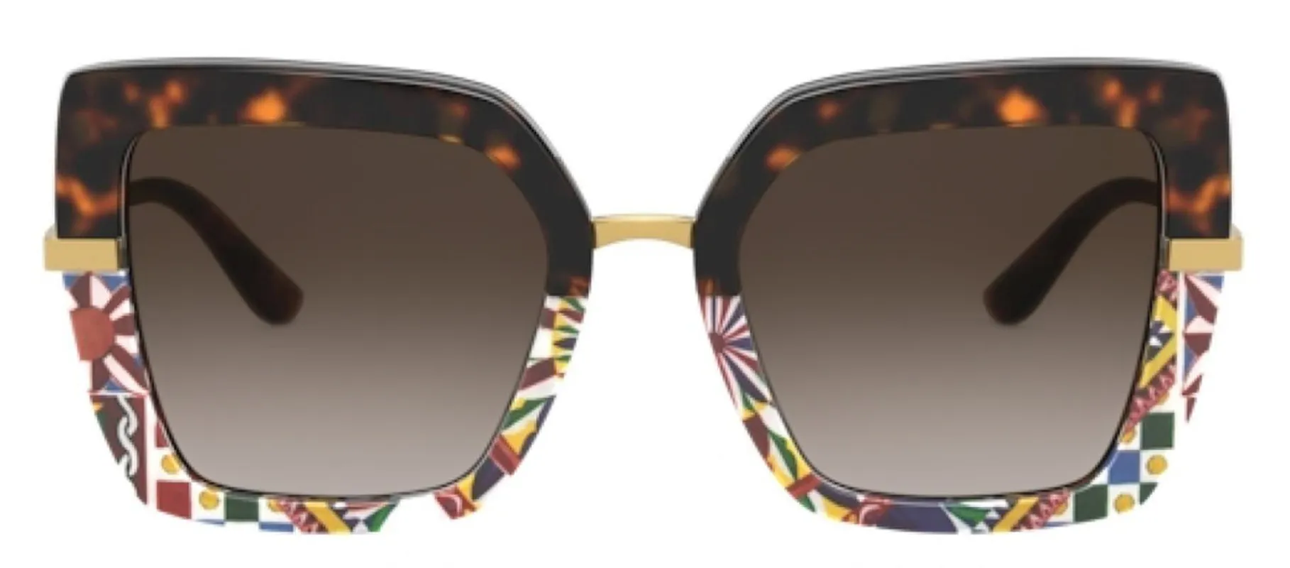 DOLCE & GABBANA DG 4373F 327813 Square Havana/Print Carretto Acetate Sunglasses with Brown Gradient Dark Brown Lens sold by Gaffos