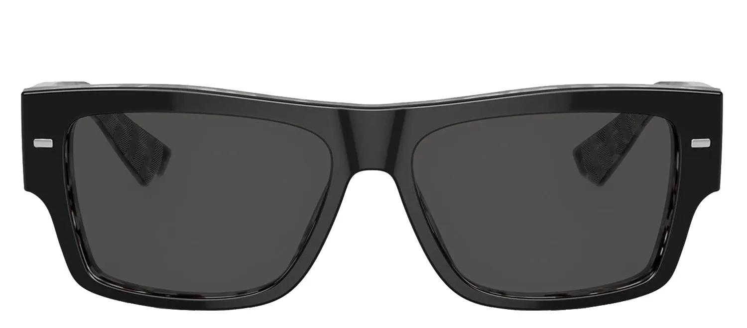 DOLCE & GABBANA DG 4451 340387 Rectangle Black On Grey Havana Acetate Sunglasses with Dark Grey Lens sold by Gaffos