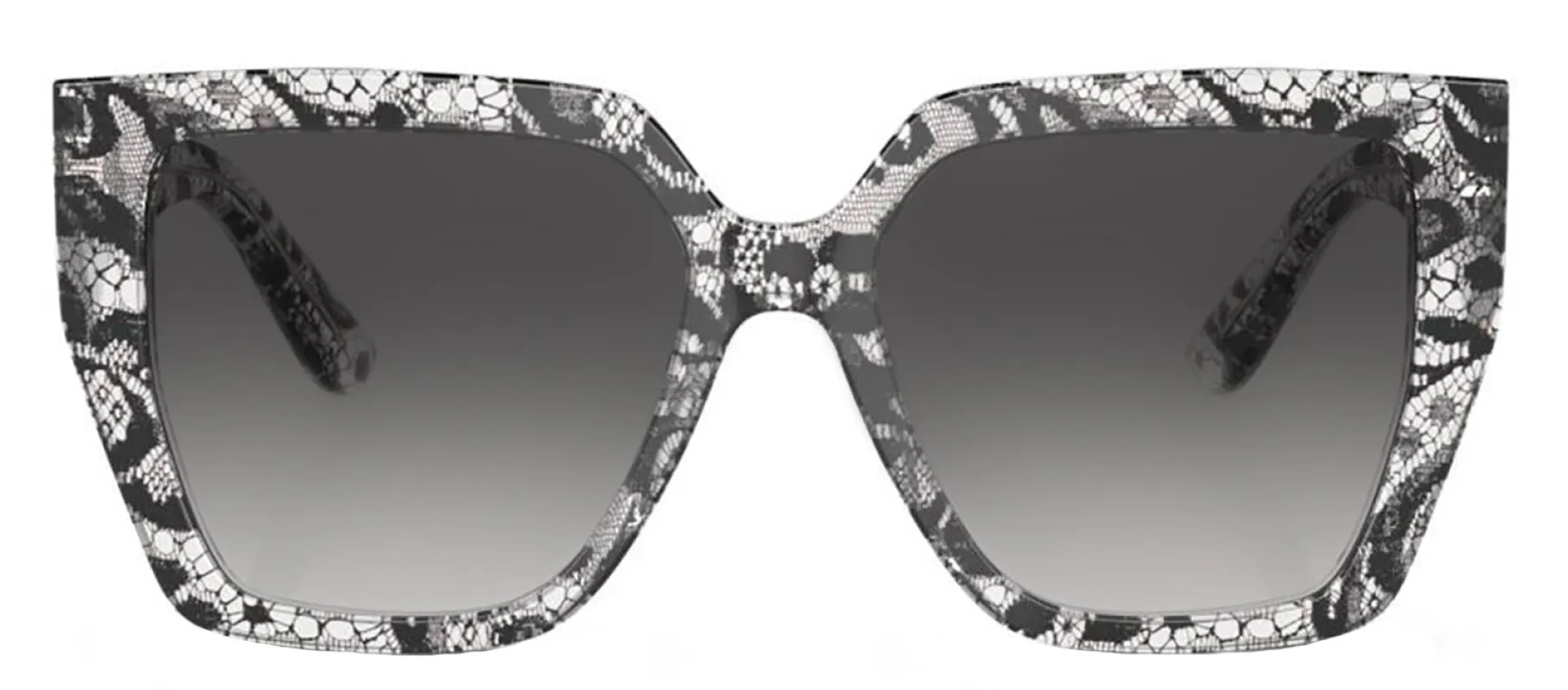 DOLCE & GABBANA DG 4438 32878G Square Black Lace Acetate Sunglasses with Grey Gradient Lens sold by Gaffos