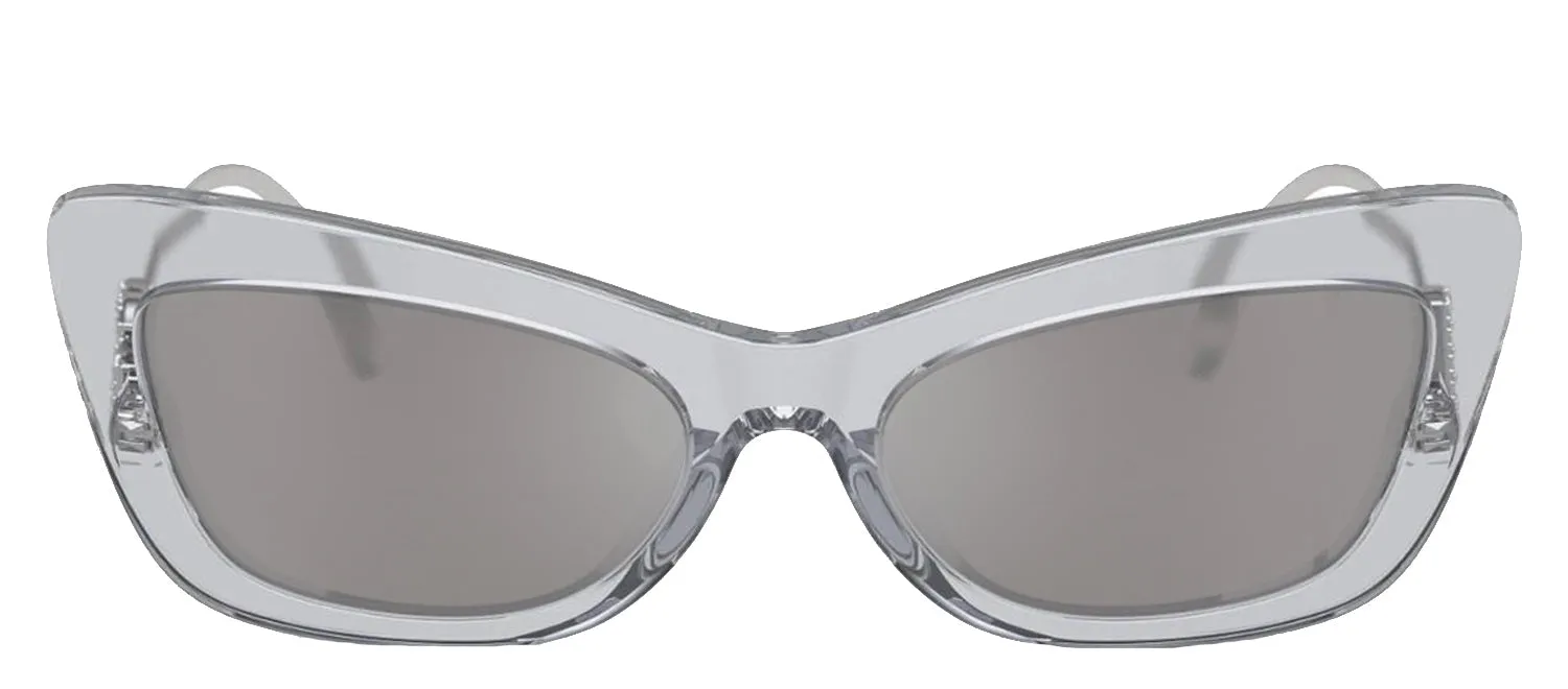 DOLCE & GABBANA DG 4467B 32916G Cat Eye Transparent Grey Acetate Sunglasses with Light Grey Mirror Silver Lens sold by Gaffos