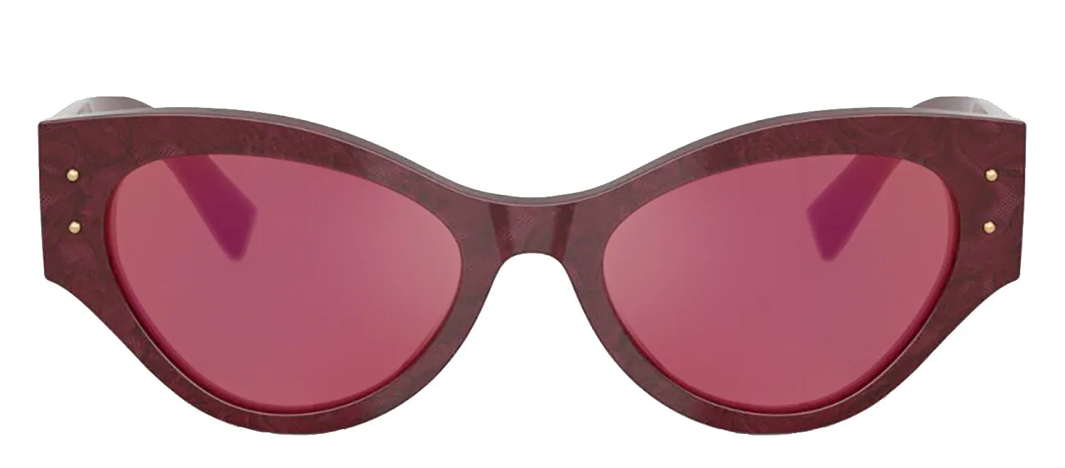 DOLCE & GABBANA DG 4480F 3442D0 Butterfly Bordeaux Lace Acetate Sunglasses with Dark Violet Mirror Red Lens sold by Gaffos