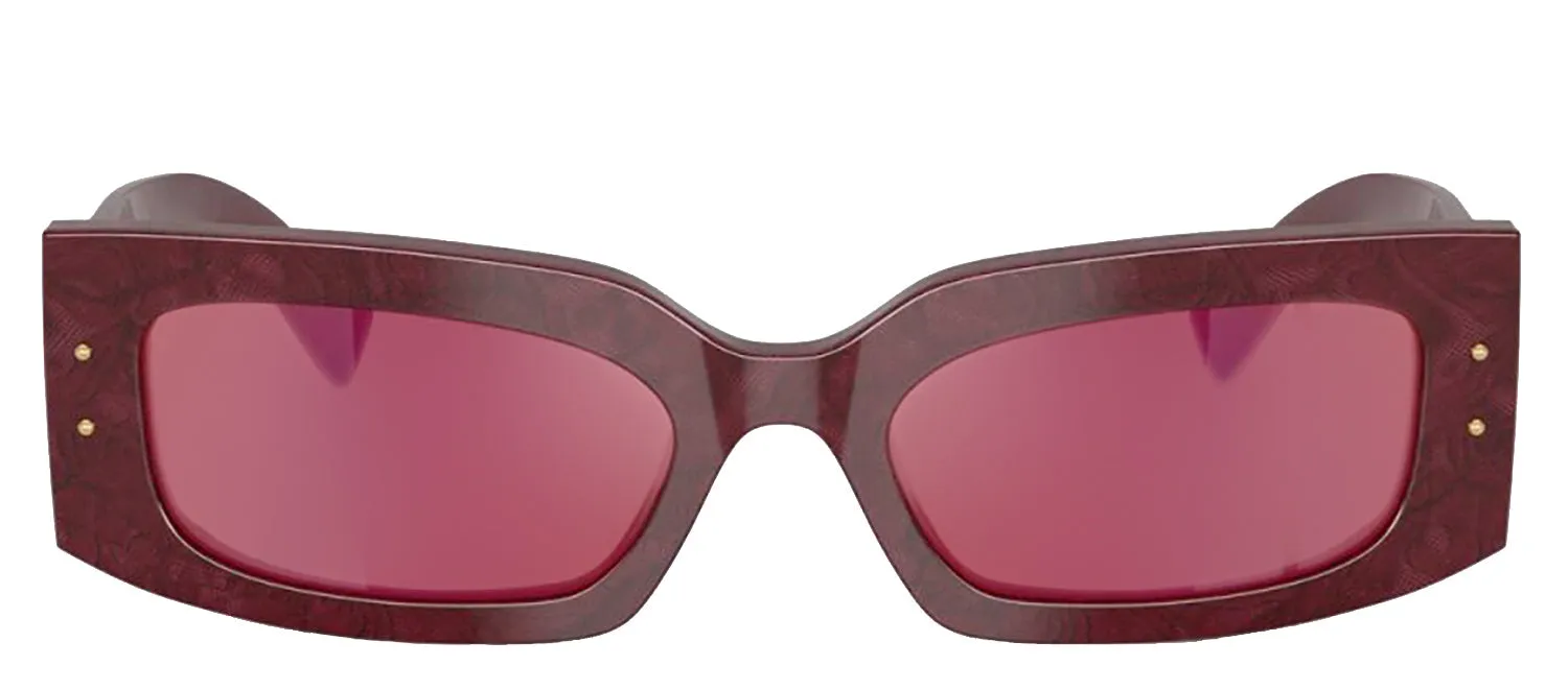 DOLCE & GABBANA DG 4479 3442D0 Rectangle Bordeaux Lace Acetate Sunglasses with Dark Violet Mirror Red Lens sold by Gaffos