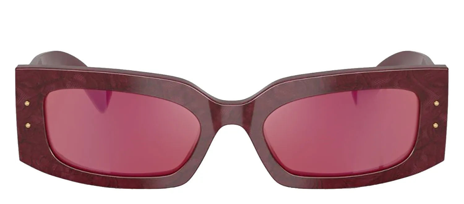DOLCE & GABBANA DG 4479F 3442D0 Rectangle Bordeaux Lace Acetate Sunglasses with Dark Violet Mirror Red Lens sold by Gaffos