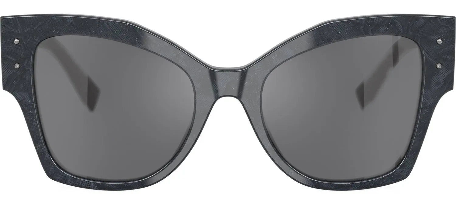 DOLCE & GABBANA DG 4478 34416V Cat Eye Grey Lace Acetate Sunglasses with Dark Grey Flash Silver Lens sold by Gaffos