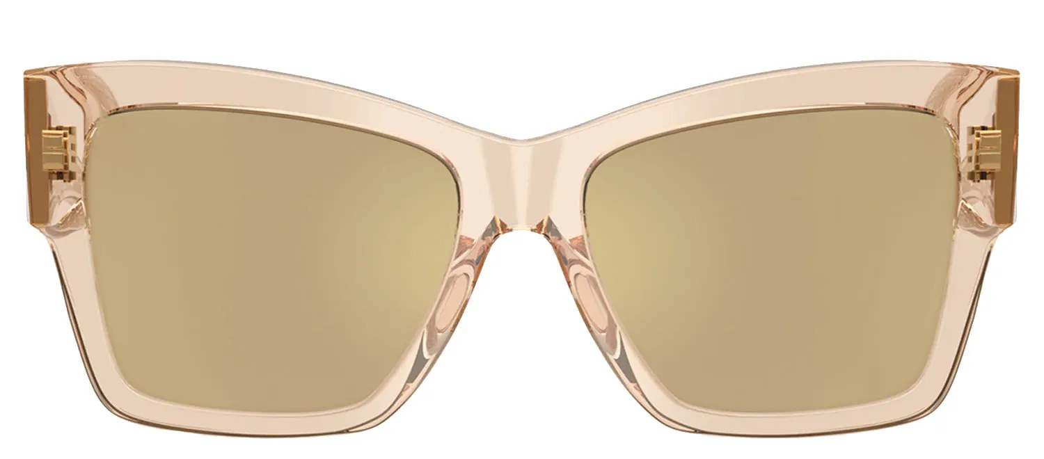DOLCE & GABBANA DG 4493 343203 Square Transparent Camel Acetate Sunglasses with Clear Mirror Real Yellow Gold Lens sold by Gaffos