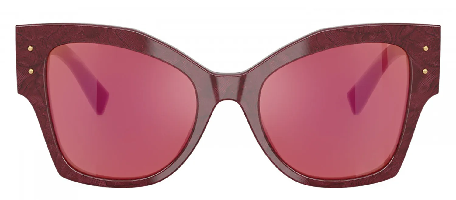 DOLCE & GABBANA DG 4478F 3442D0 Cat Eye Bordeaux Lace Acetate Sunglasses with Dark Violet Mirror Red Lens sold by Gaffos