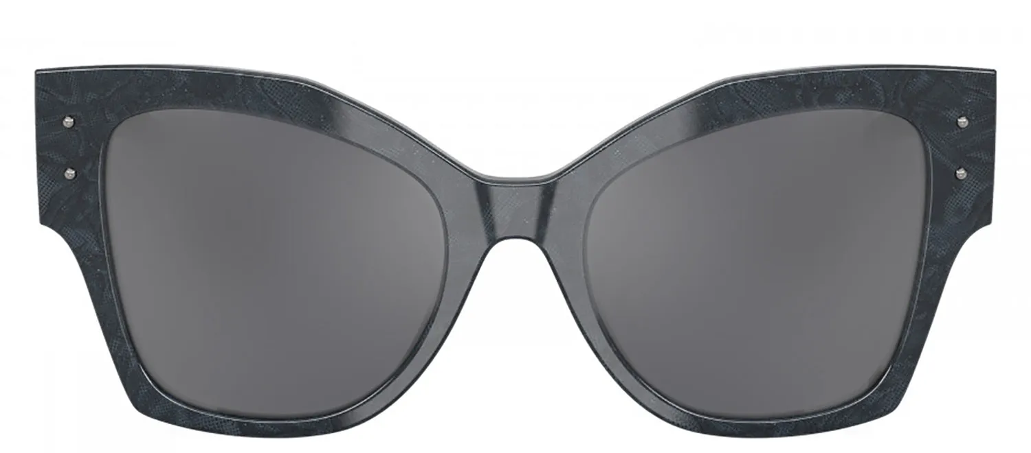 DOLCE & GABBANA DG 4478F 34416V Cat Eye Grey Lace Acetate Sunglasses with Dark Grey Flash Silver Lens sold by Gaffos