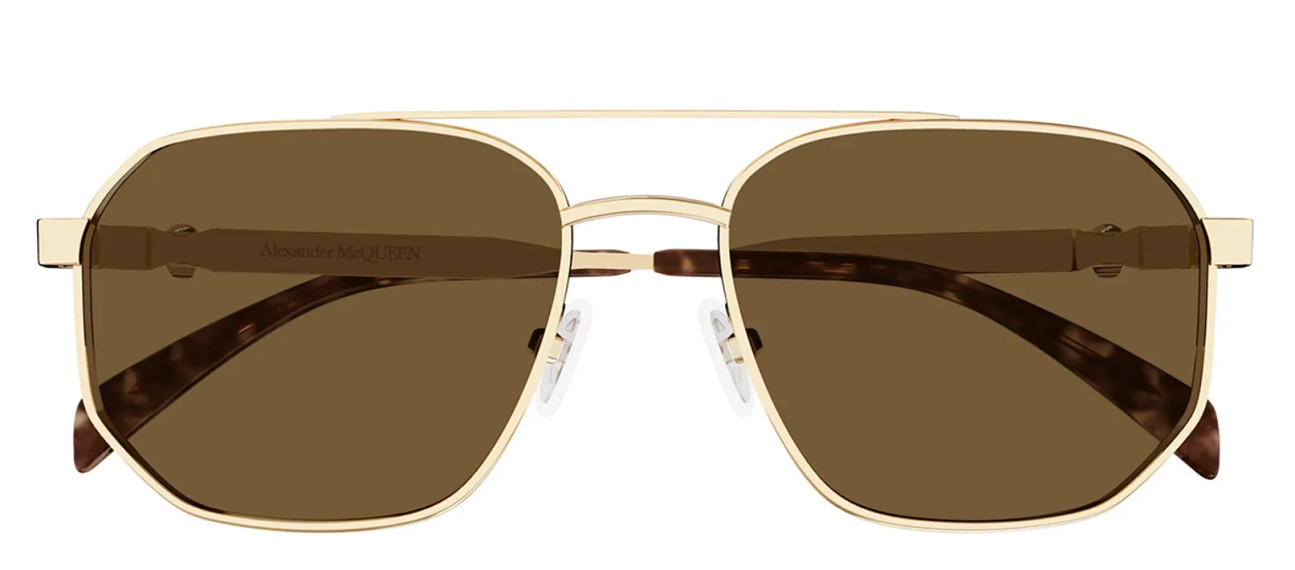 Alexander McQueen AM 0458S 002 Pilot Metal Gold Sunglasses with Brown Lens made by Alexander McQueen