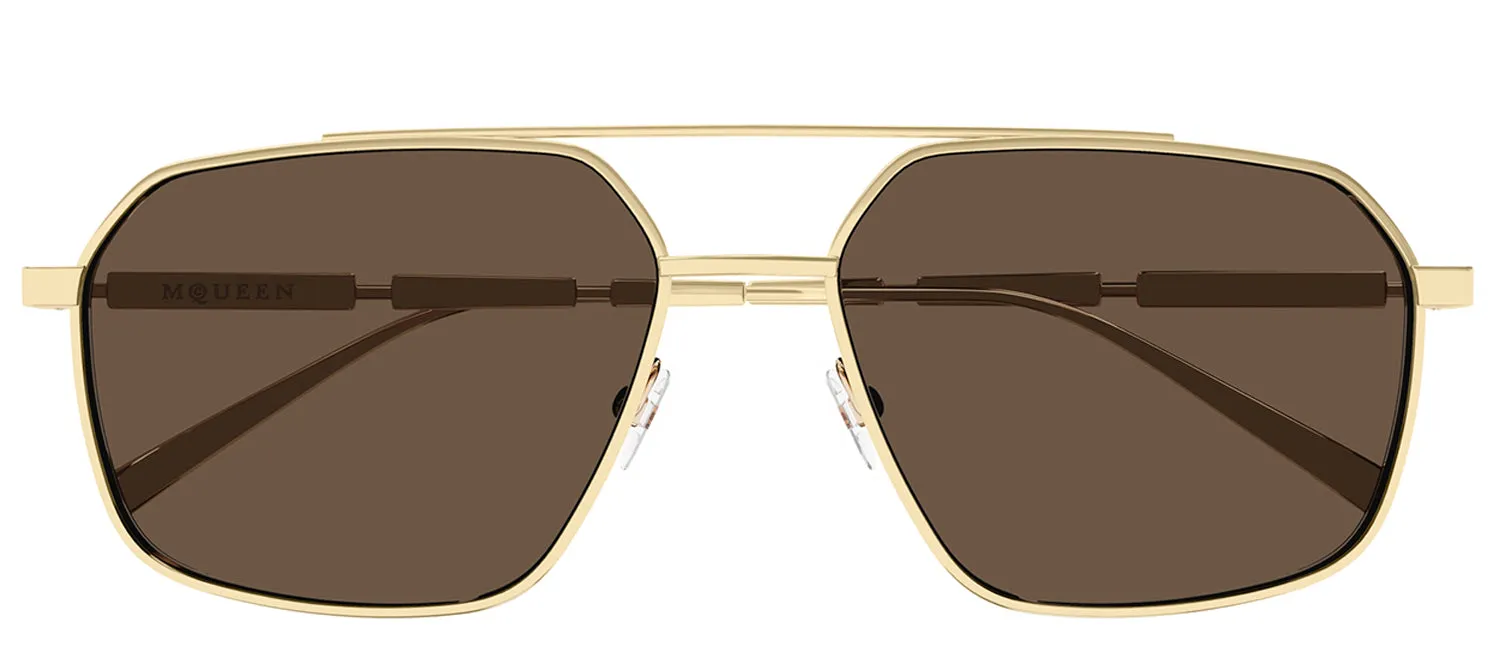 Alexander McQueen AM 0477S 002 Pilot Metal Gold Sunglasses with Brown Lens sold by Gaffos