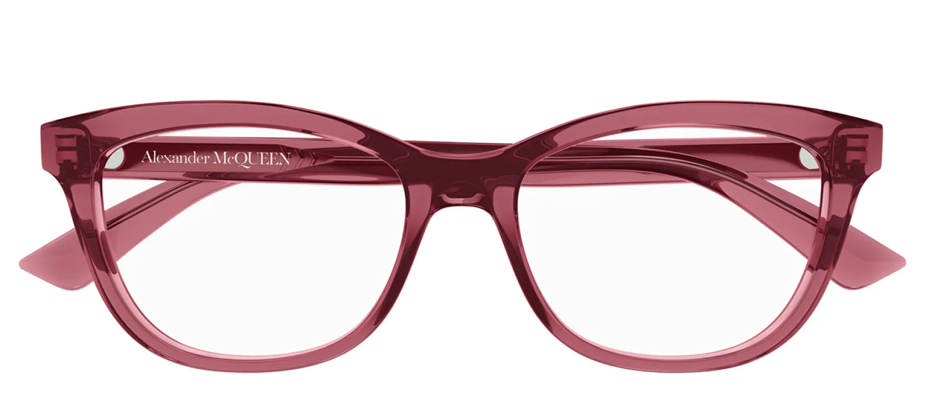 Alexander McQueen AM 0461O 004 Cat-Eye Plastic Burgundy Eyeglasses with Logo Stamped Demo Lenses made by Alexander McQueen