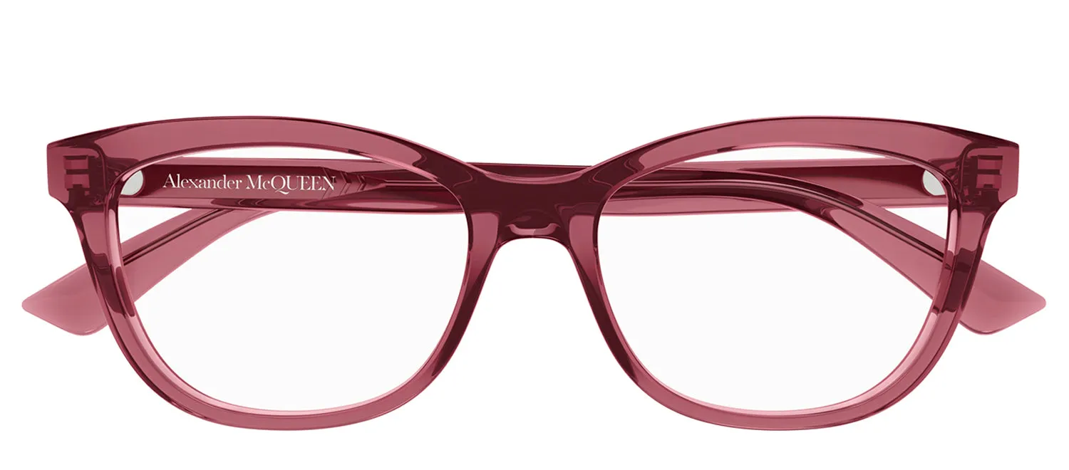 Alexander McQueen AM 0461O 004 Cat-Eye Plastic Burgundy Eyeglasses with Logo Stamped Demo Lenses sold by Gaffos