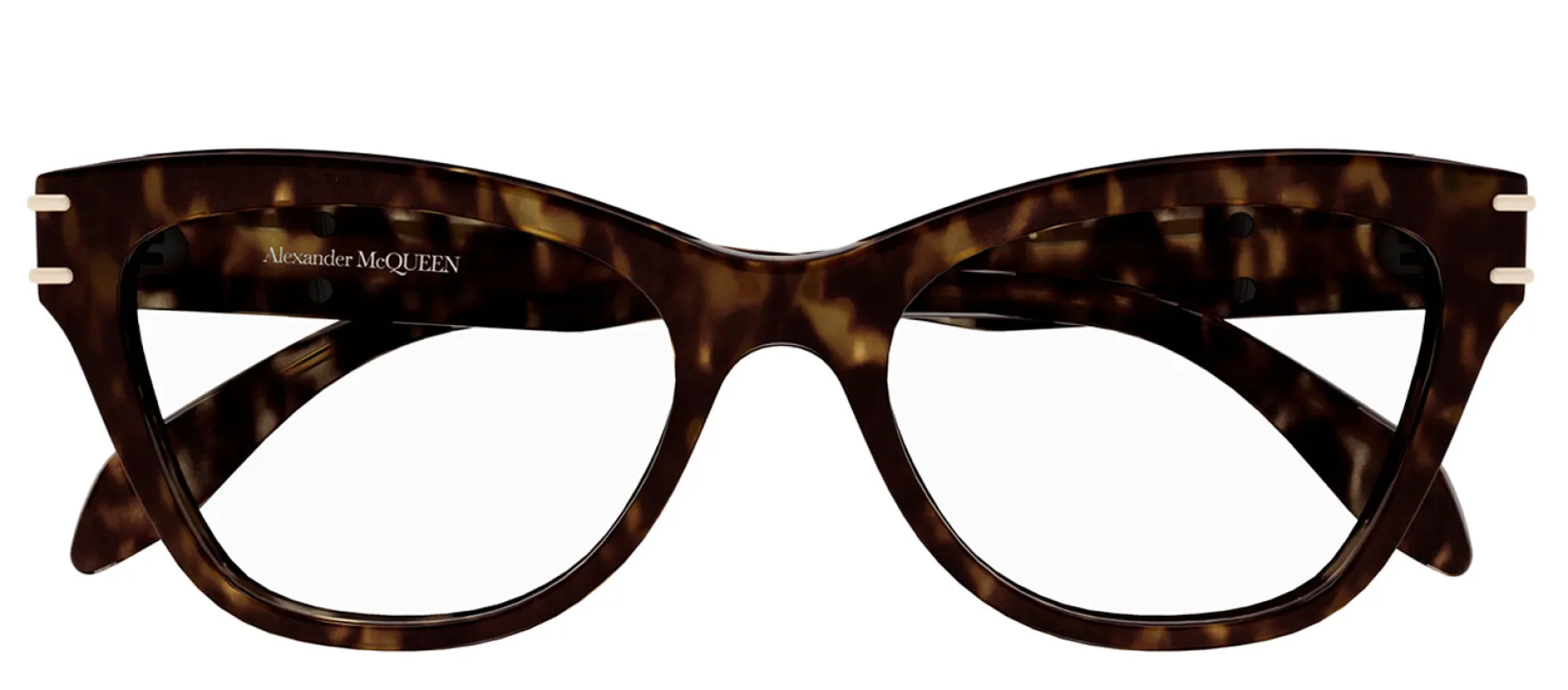 Alexander McQueen AM 0401O 002 Cat-Eye Plastic Havana Eyeglasses with Logo Stamped Demo Lenses sold by Gaffos