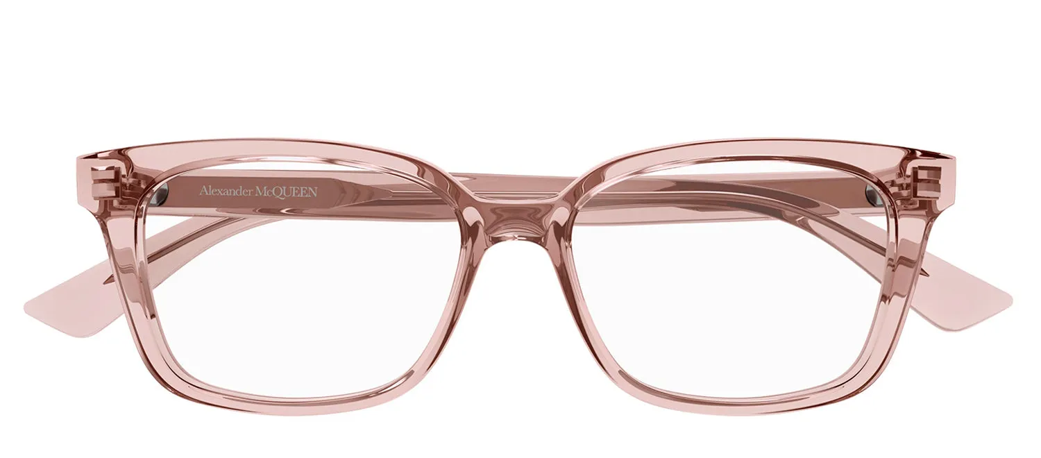 Alexander McQueen AM 0464O 003 Rectangle Plastic Pink Eyeglasses with Logo Stamped Demo Lenses sold by Gaffos