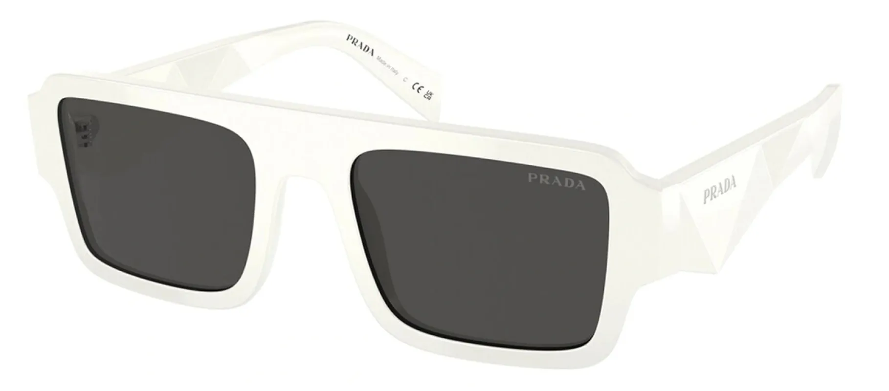 Prada PR A05S 17K08Z Rectangle Acetate White Sunglasses with Grey Lens sold by Gaffos