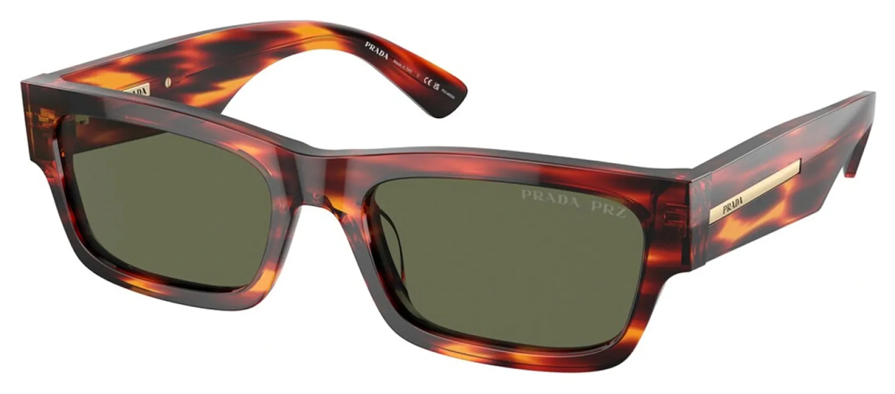 Prada PR A03S 13O03R Rectangle Acetate Red Sunglasses with Green Polarized Lens sold by Gaffos