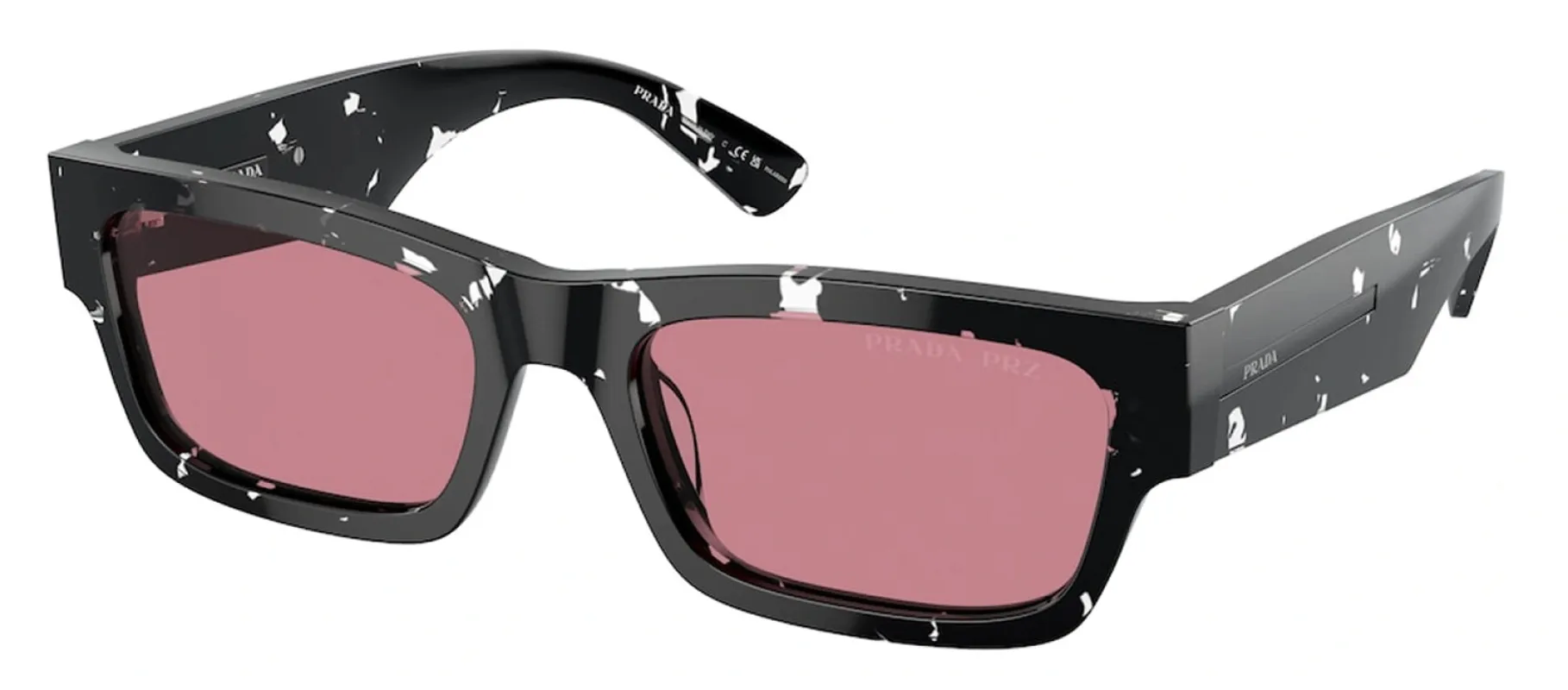 Prada PR A03S 15O70C Rectangle Acetate Black Sunglasses with Pink Polarized Lens sold by Gaffos