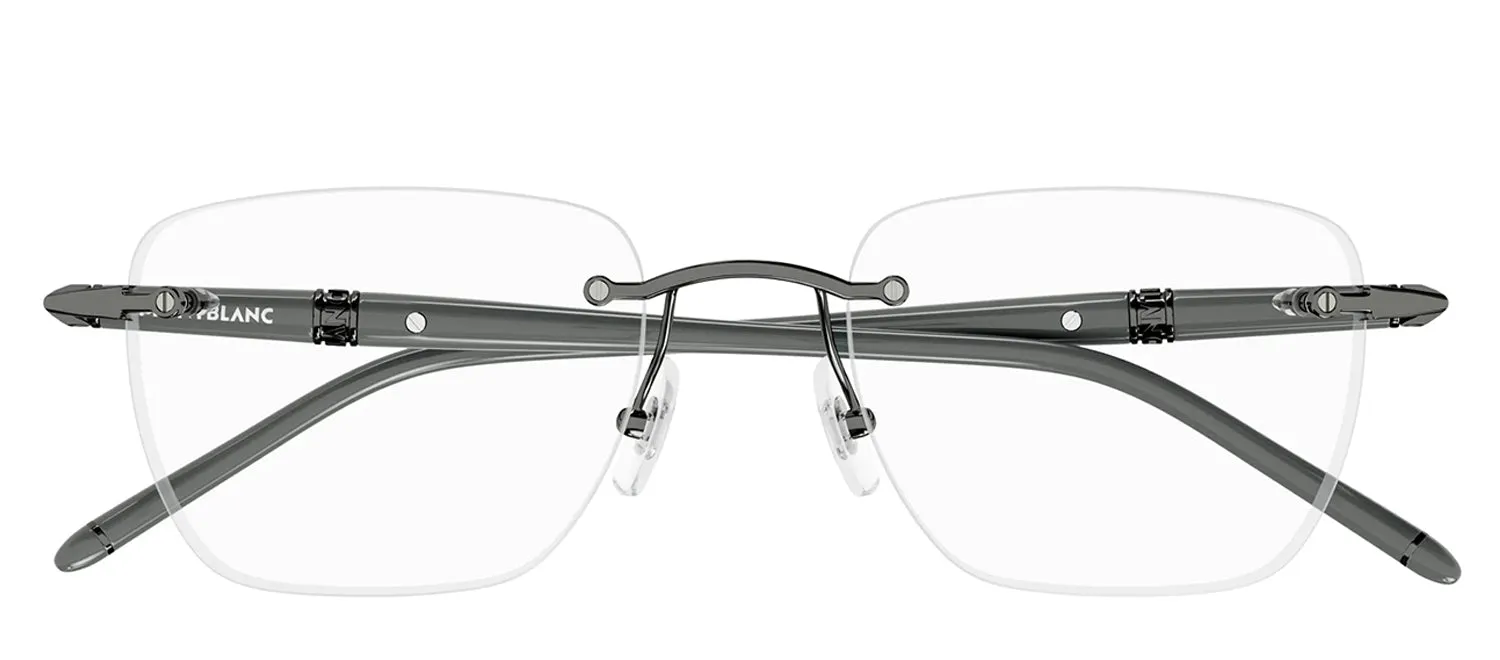 MontBlanc MB 0346O 003 Rimless Metal Gunmetal Eyeglasses with Logo Stamped Demo Lenses sold by Gaffos