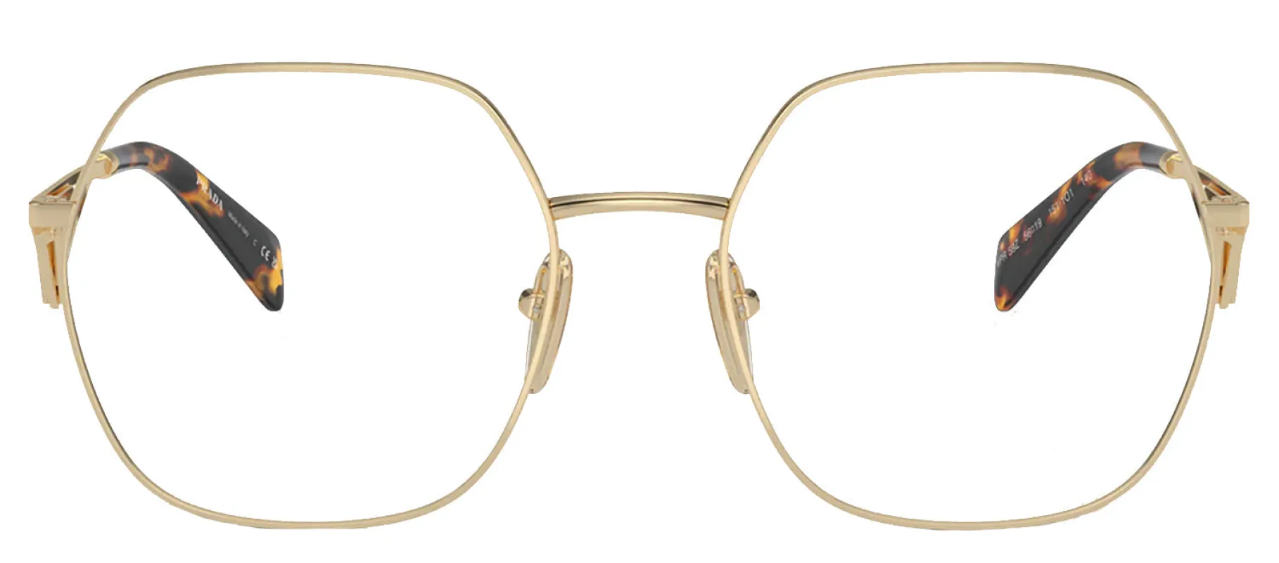 Prada PR 59ZV 1511O1 Geometric Metal Gold Eyeglasses with Logo Stamped Demo Lenses sold by Gaffos
