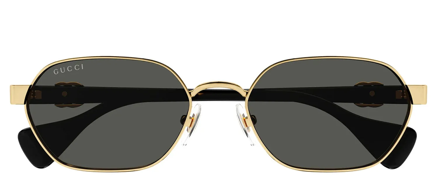 Gucci GG 1593S 001 Geometric Metal Gold Sunglasses with Grey Lens sold by Gaffos