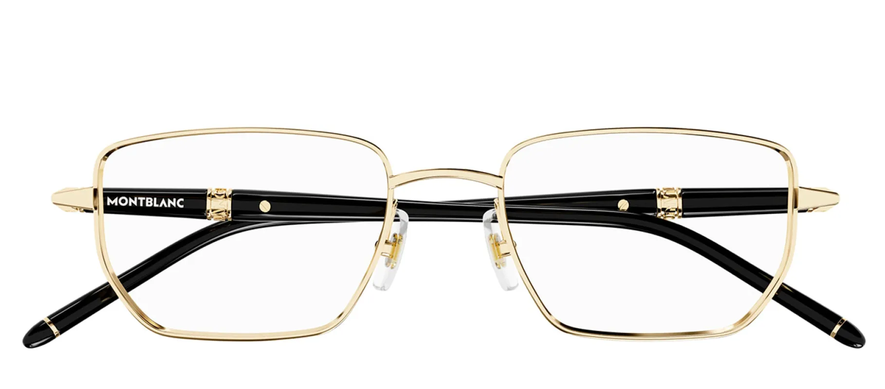 Mont Blanc MB 0347O 004 Geometric Metal Gold Eyeglasses with Logo Stamped Demo Lenses made by Mont Blanc