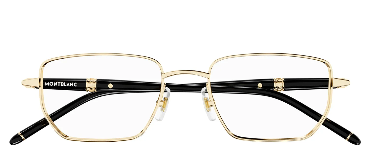 Mont Blanc MB 0347O 004 Geometric Metal Gold Eyeglasses with Logo Stamped Demo Lenses sold by Gaffos