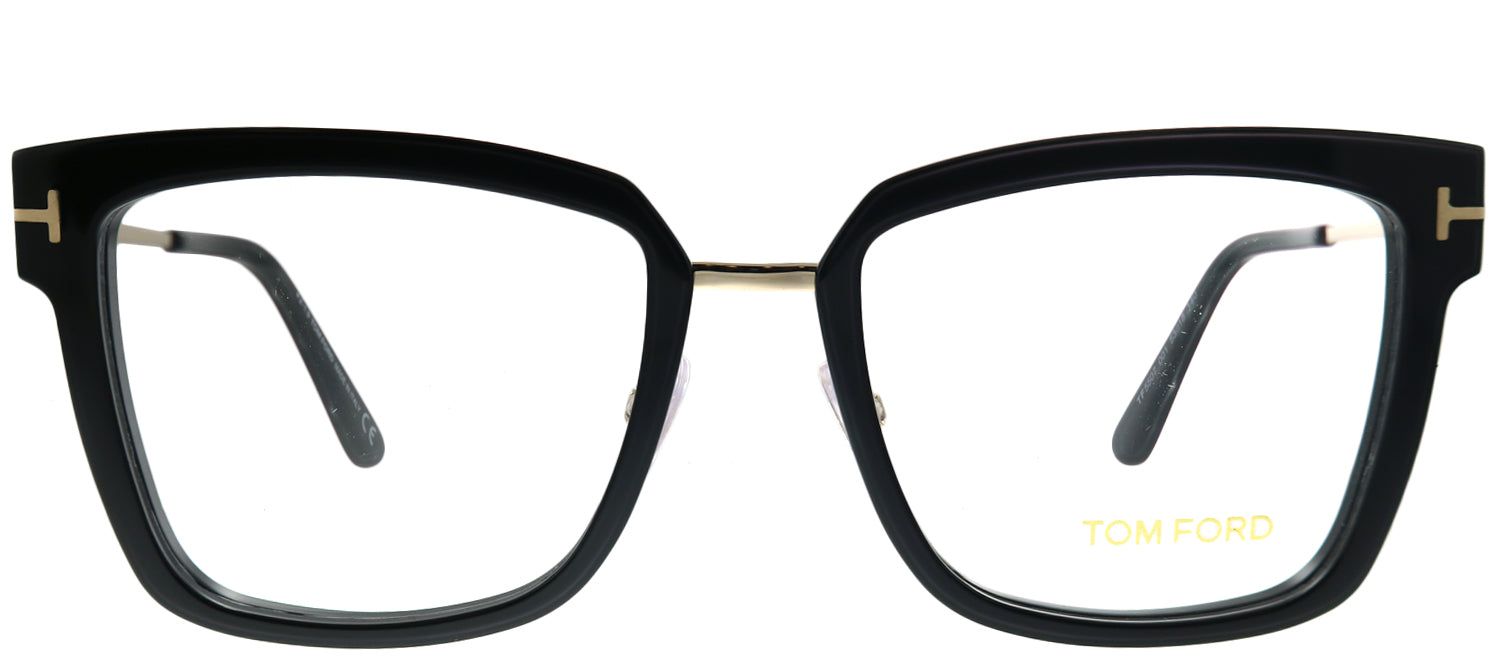 Tom Ford FT 5507 001 Black Rose Gold Square Metal Black Eyeglasses with Demo Lens sold by Gaffos