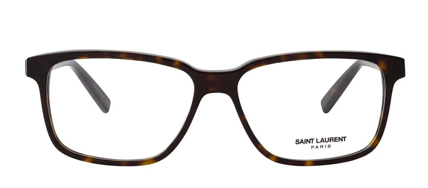 Saint Laurent SL 458 002 Rectangle Plastic Havana Eyeglasses with Logo Stamped Demo Lens sold by Gaffos