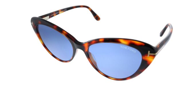 Tom Ford FT 0869 55V Cat-Eye Plastic Havana Sunglasses with Blue Lens sold by Gaffos