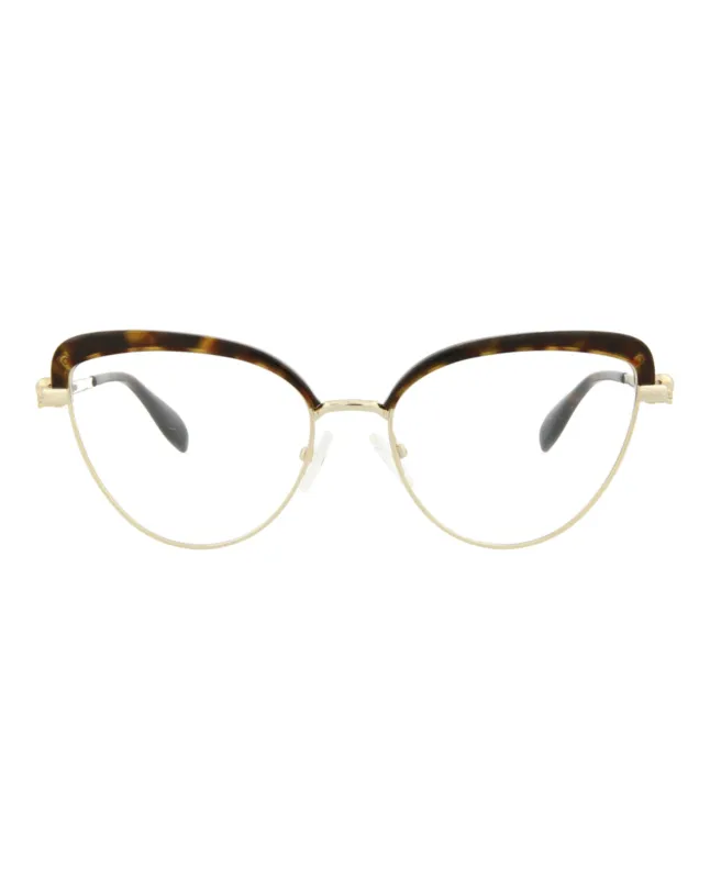 Alexander McQueen AM 0259O 30008692 002 Cat-Eye Metal Gold Optical Frames with Transparent Lens sold by Gaffos