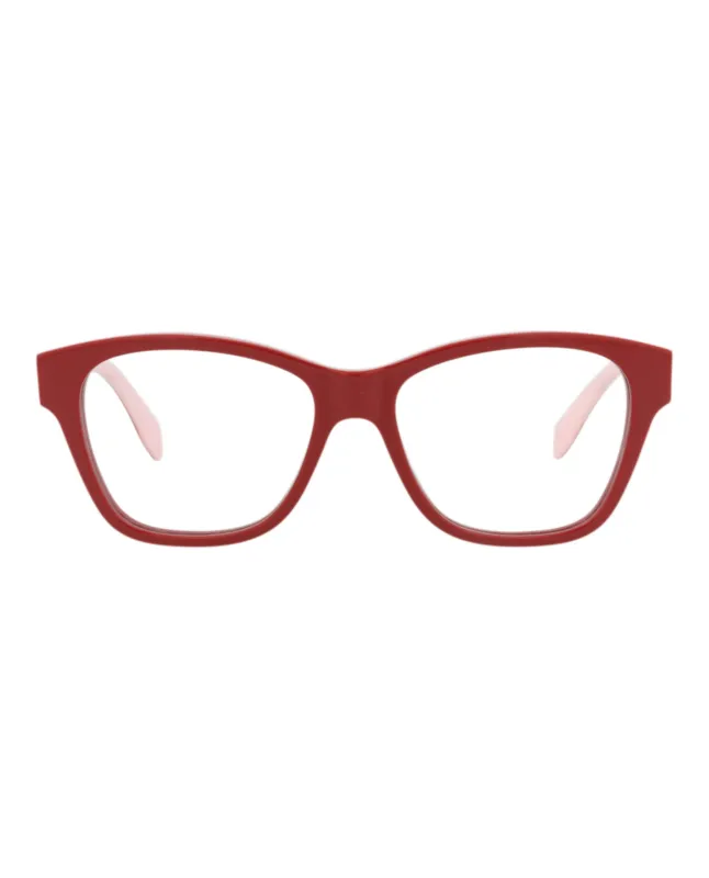 Alexander McQueen AM 0306O 30010888 005 Square Plastic Red Optical Frames with Transparent Lens sold by Gaffos