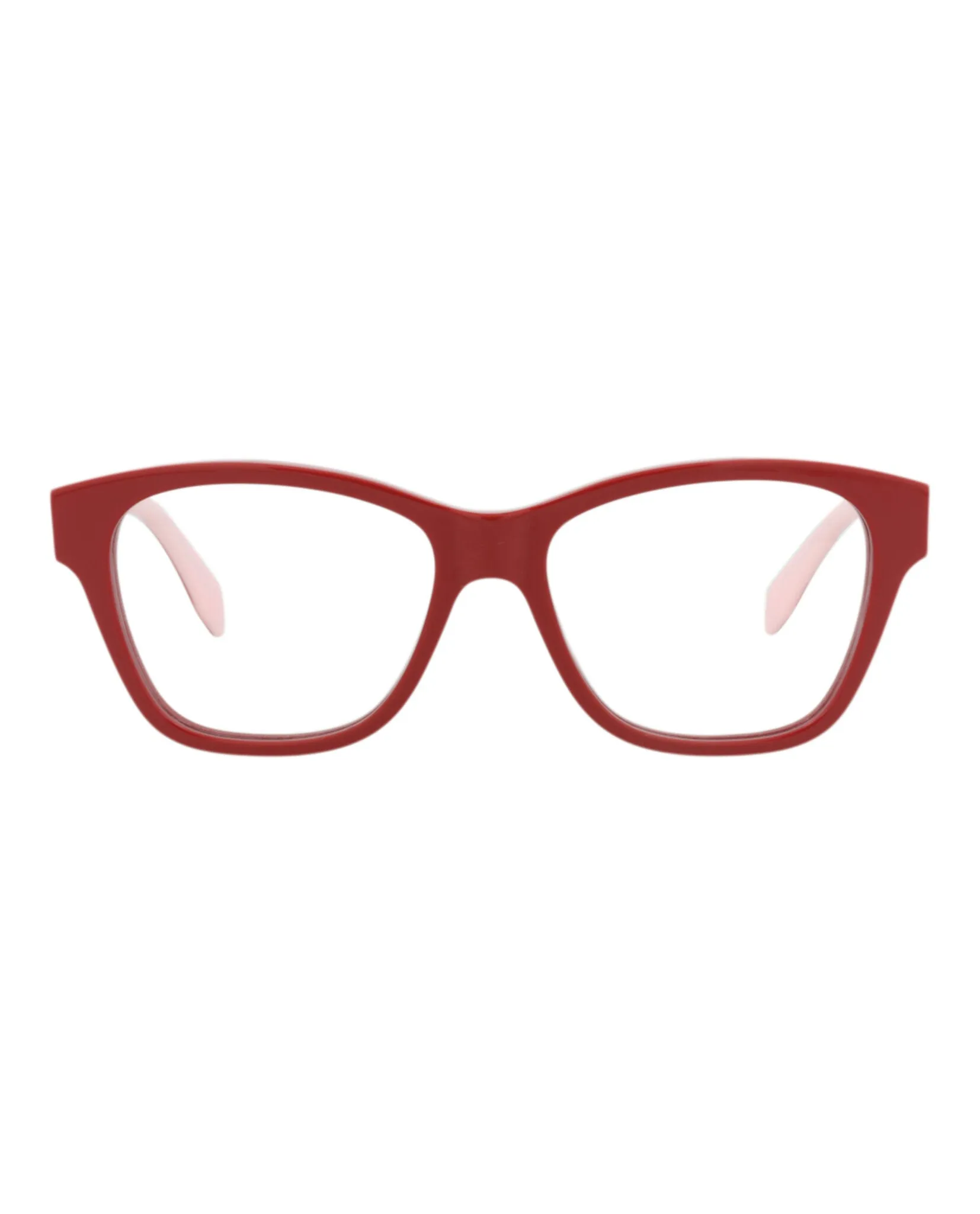 Alexander McQueen AM 0306O 30010888 005 Square Plastic Red Optical Frames with Transparent Lens sold by Gaffos